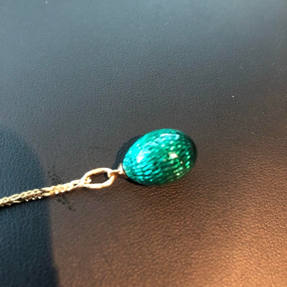 Antique diamond egg pendent in 14 k gold with 5 diamonds . - Picture 2 of 5